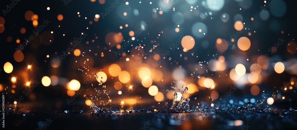 Poster rain droplets on surface creating bokeh effect with colorful lights in background suitable for abstr