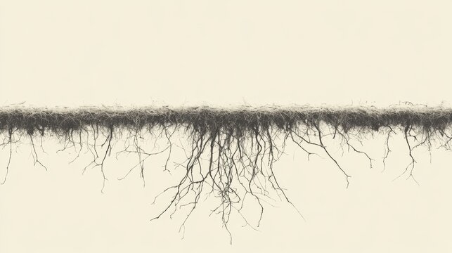 Exposed tree roots against beige background; nature, ecology, environmental design