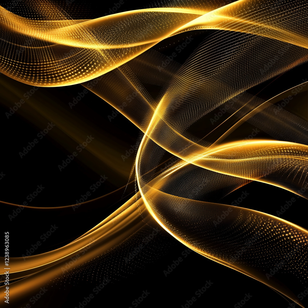 Poster an abstract image of golden flowing lines on a dark background, showcasing a dynamic, futuristic des