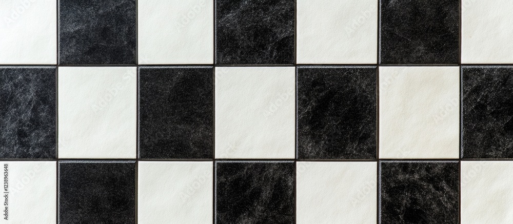 Poster black and white checkered tile pattern with glossy surface and texture details suitable for interior