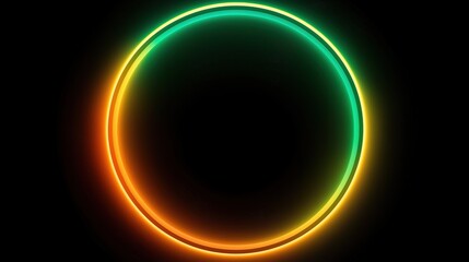 Obraz premium Abstract neon glowing ring with green and orange gradient on black background