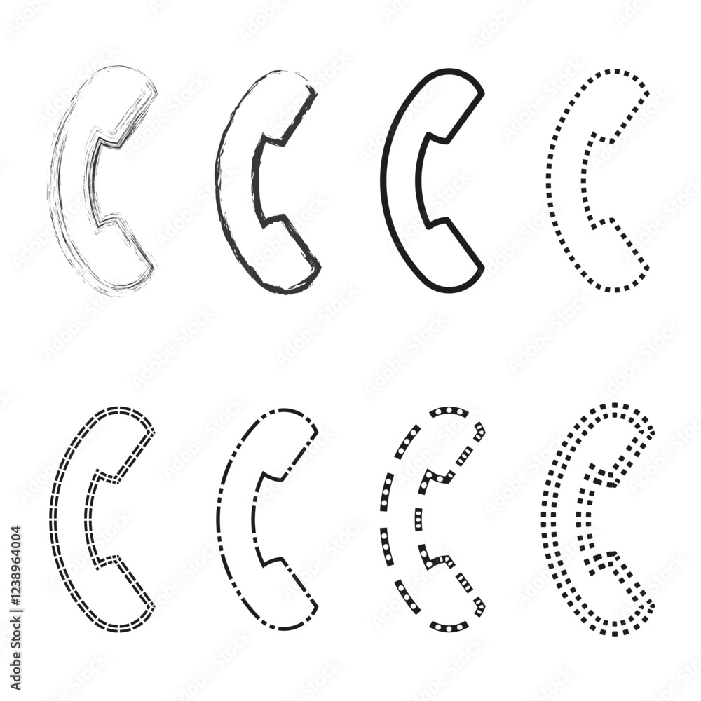 Poster phone handset icons. multiple call symbols. vector device set. simple outline shape.