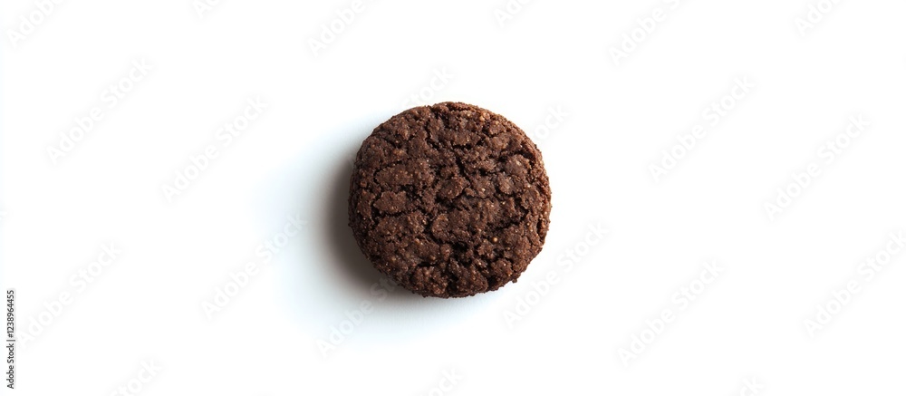 Poster chocolate cookie on white background with ample empty space for text delivery. copy space available 
