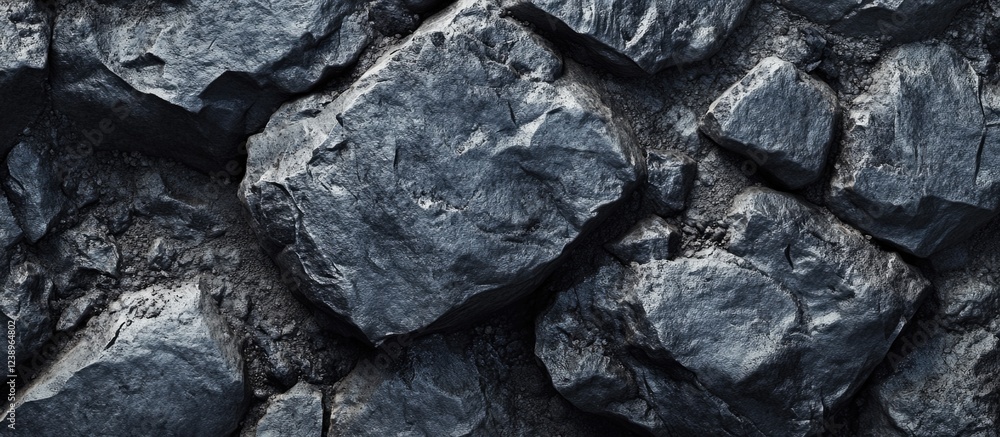 Aufkleber Black textured stone background with rough surfaces and varying rock sizes ideal for design and construction projects Copy Space