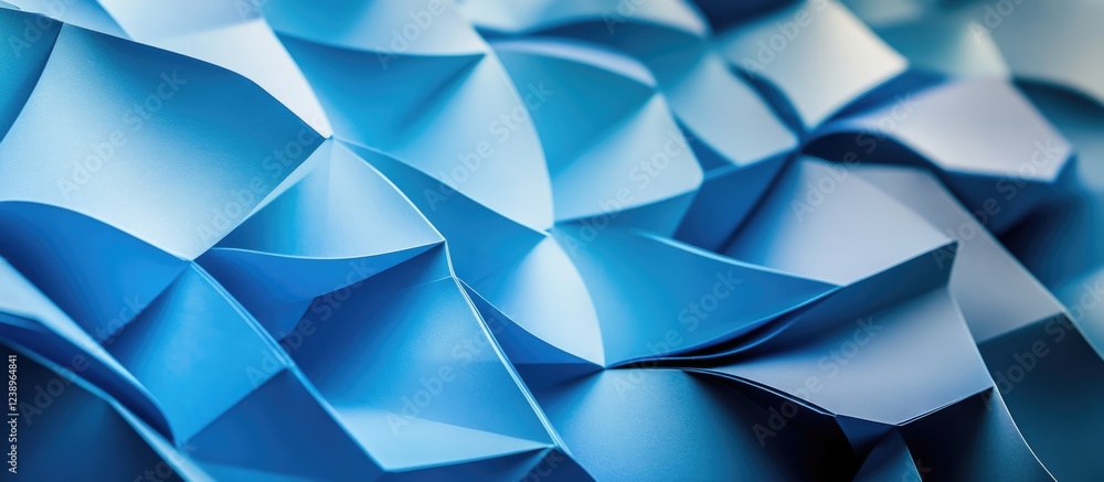 Poster textured blue wave pattern with folded paper layers creating depth and contrast suitable for backgro