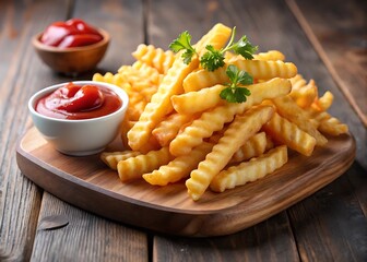 Crispy crinkle cut french fries with ketchup