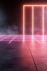 Glowing red neon grid creates an energetic atmosphere perfect for dance parties and events. An open area at the top allows for branding, enhancing any celebration's appeal