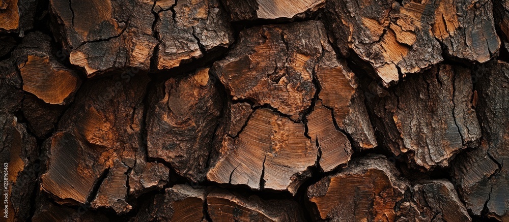 Poster textured close-up of rustic tree bark with deep grooves and rich brown tones ideal for natural backg