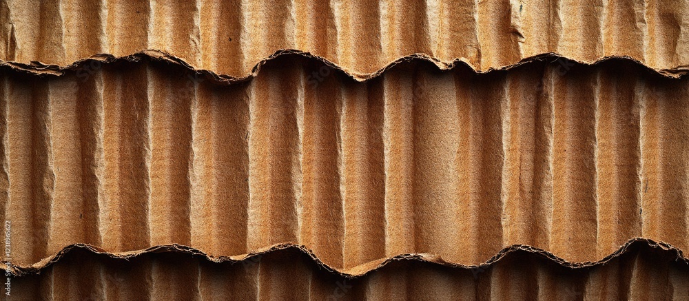 Aufkleber Close-up view of textured corrugated cardboard sheets with waves and folds in brown tones suitable for backgrounds or design applications Copy Space