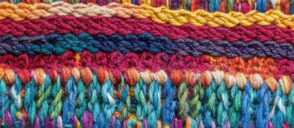 Aufkleber Colorful knitted textile pattern showcasing intricate designs and vibrant hues with ample copy space for text placement.