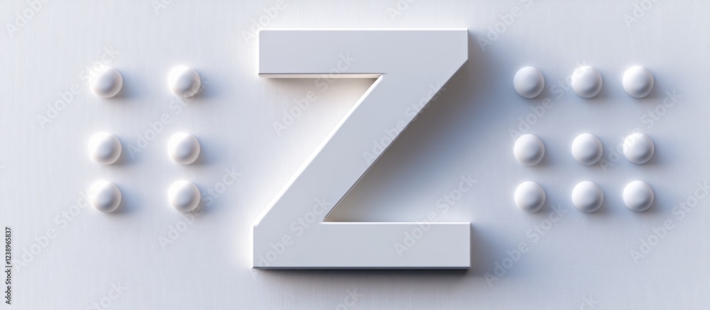 Aufkleber 3D rendered white letter Z on a textured surface with round white dots arranged in a pattern suitable for visual communication Copy Space