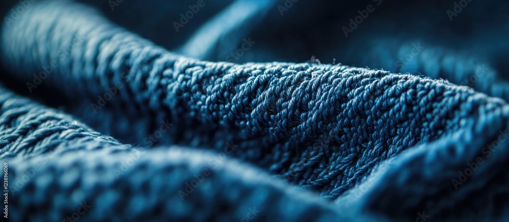 Aufkleber Blue fabric texture with detailed weave pattern showing depth and softness suitable for backgrounds and textile design Copy Space