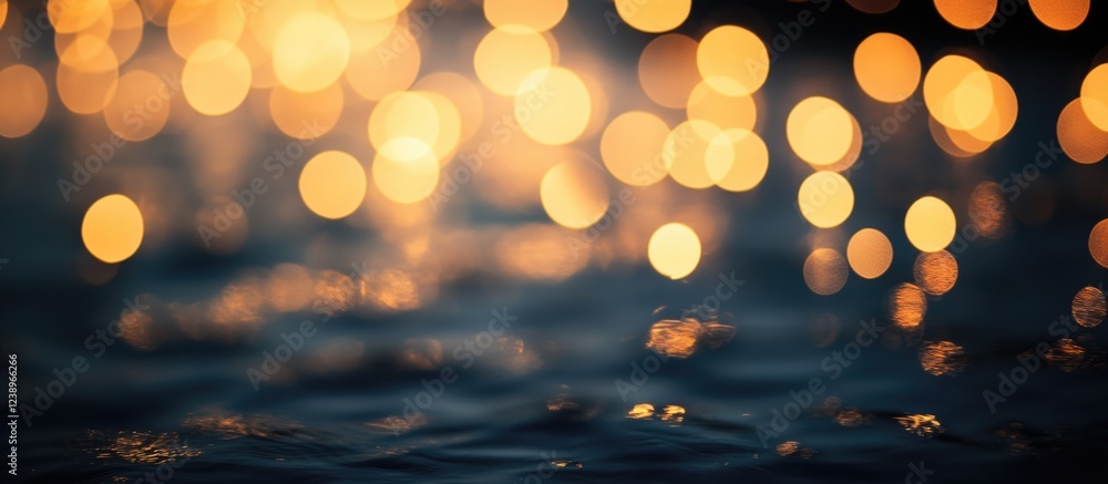 Aufkleber Bokeh effect reflecting on water with soft golden highlights and dark background creating a serene atmosphere Copy Space