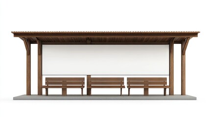 A bus stop with a large, blank white signboard, isolated on a clean white background for mockup purposes.