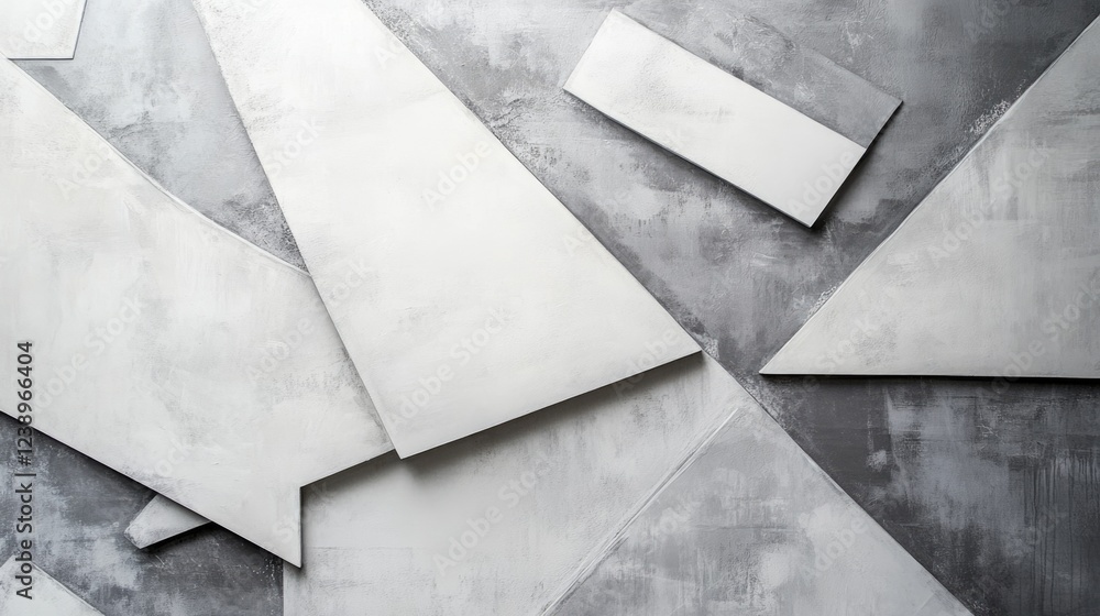 Poster geometric abstract background with white and gray shapes arranged in a dynamic composition suitable 