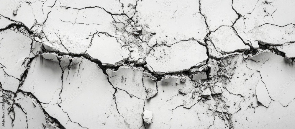 Poster cracked white surface texture with deep fissures and imperfections in the paint copy space