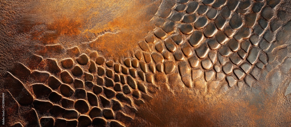 Poster textured close-up of aged brown leather showcasing intricate patterns and contrasts with a rich colo