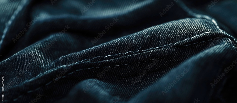 Poster close-up of dark denim fabric with visible texture and stitching details suitable for fashion and te