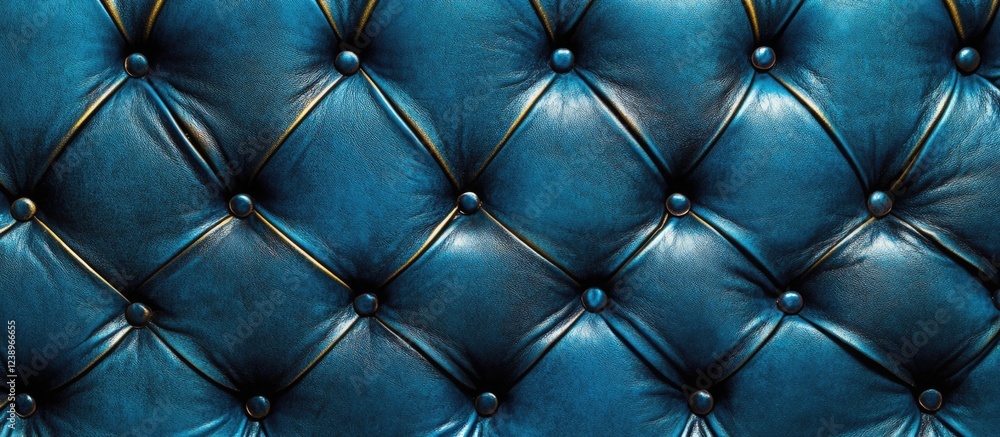 Poster Blue leather tufted upholstery background with button details and reflections suitable for textures and design elements Copy Space