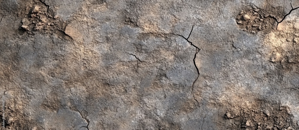 Poster Cracked dry earth texture background with irregular patterns and color variations suitable for various design applications