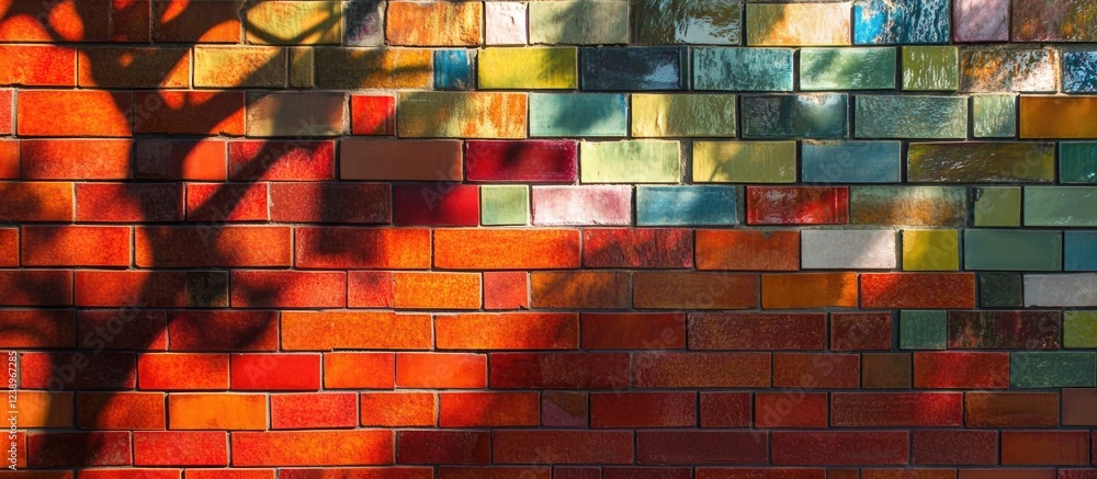 Poster colorful brick wall with shadow patterns creating a textured abstract background suitable for design