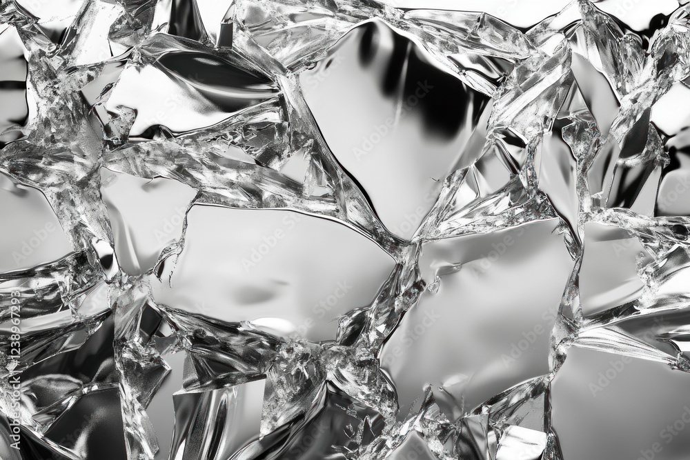 Aufkleber broken glass pieces create an intricate design with a smooth gradient shifting from black to white, 
