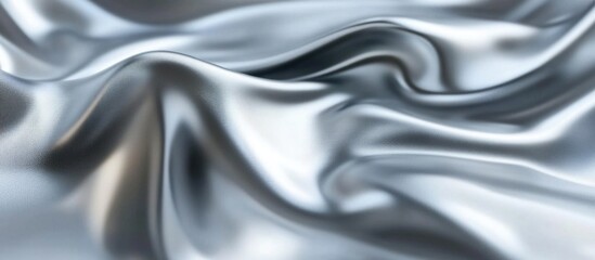 Obraz premium Silver satin fabric folds and waves with a smooth reflective surface ideal for backgrounds or textile designs Copy Space