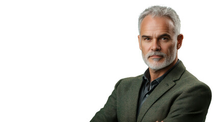 Confident senior businessman with crossed arms on transparent background