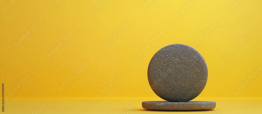 Poster gray round stones on a yellow background with ample copy space for text placement