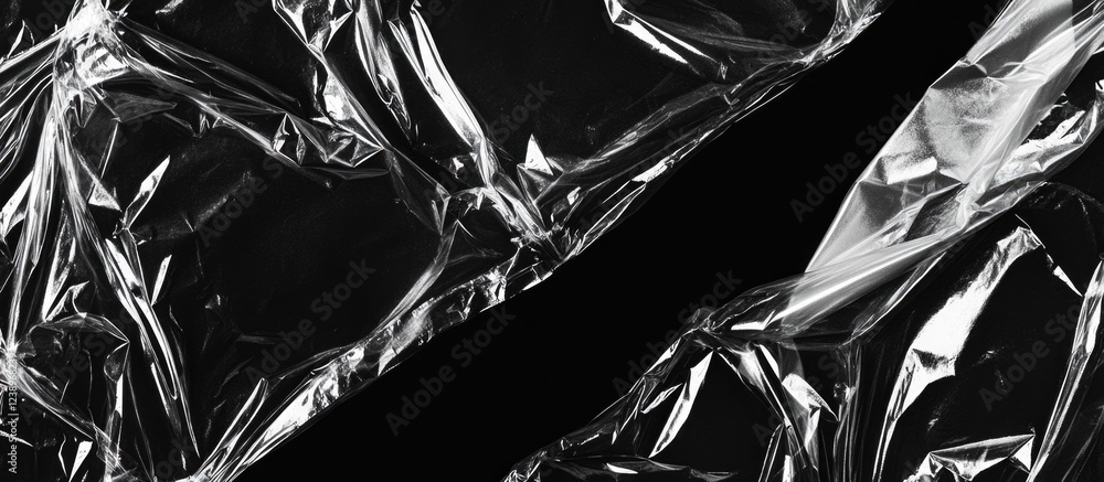 Aufkleber Shiny crumpled metallic foil texture on black background ideal for background design with ample copy space