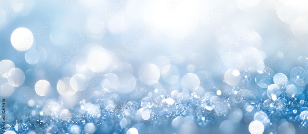 Poster Blue bokeh background with soft blurred lights and sparkles suitable for various design applications Copy Space
