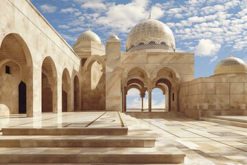 Fototapeta premium Ornate architectural detail is on display in this sunny mosque courtyard