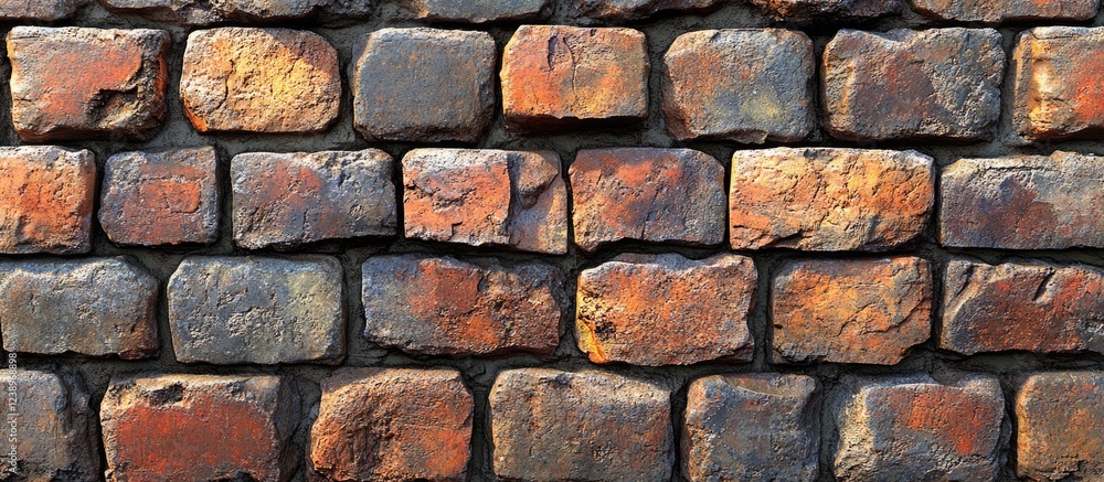 Poster rustic textured brick wall with colorful tones of orange, brown and gray suitable for various backgr