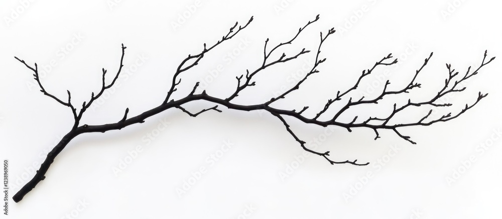 Aufkleber Black branch with bare twigs on a white background showcasing natural textures and forms ideal for creative design applications Copy Space