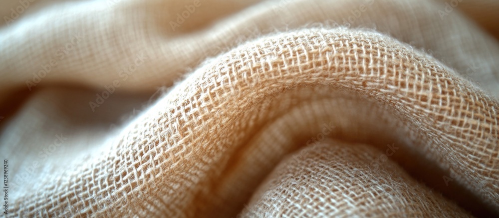 Poster close-up of textured beige linen fabric with soft folds and natural lighting suitable for textile ba