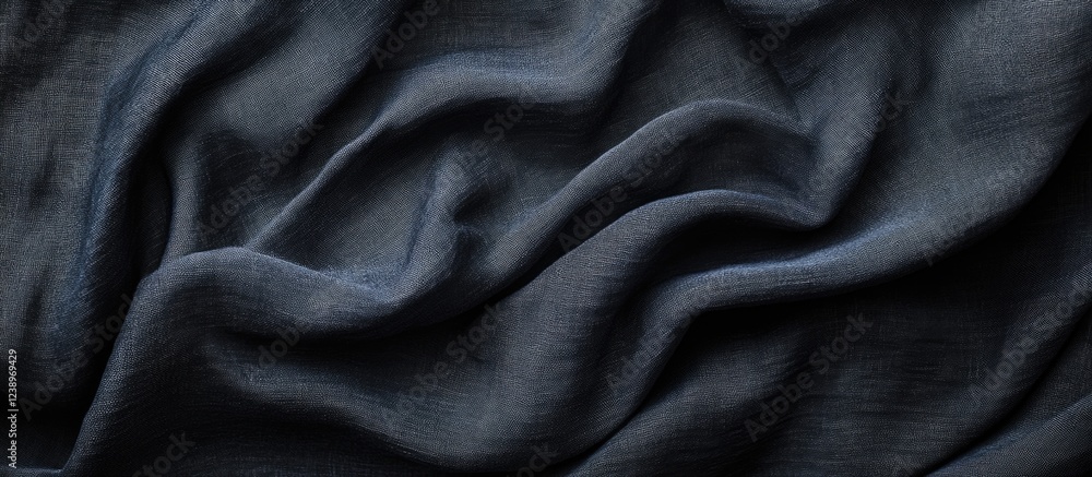Aufkleber Close-up of dark blue folded fabric with soft texture and subtle shadows ideal for backgrounds with Copy Space.