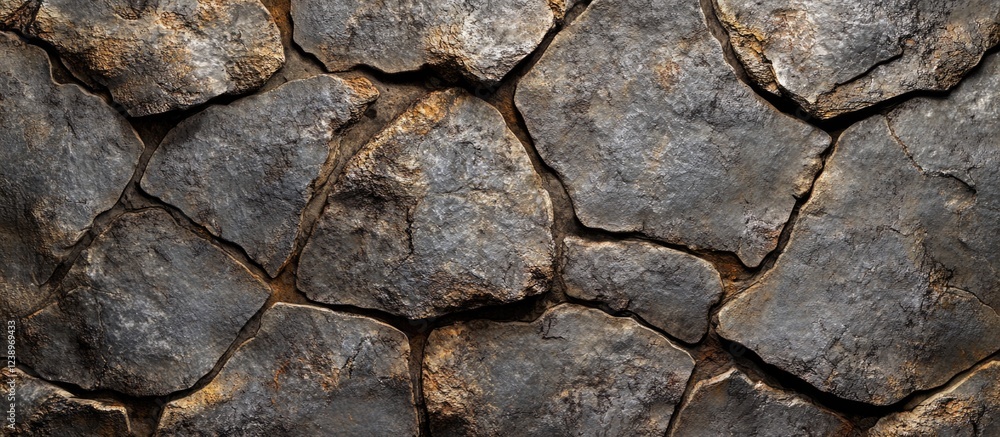 Aufkleber textured gray stone wall with visible cracks and crevices suitable for backgrounds or architectural 