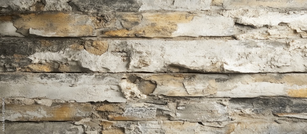 Poster Textured weathered concrete wall with chipped paint and exposed layers ideal for background use Copy Space