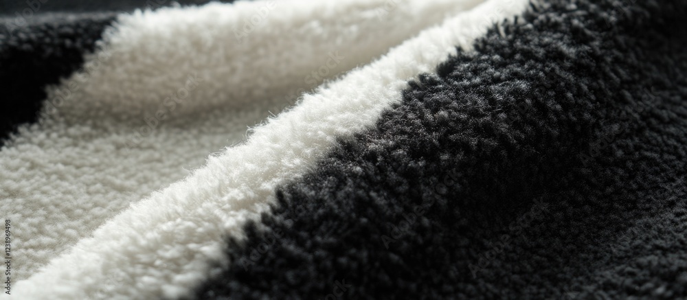 Aufkleber Textured black and white fabric close-up showcasing soft fleece material with visible fibers and patterns Copy Space