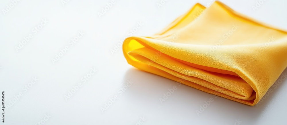 Aufkleber Folded yellow fabric on a white background with soft lighting and smooth texture Copy Space