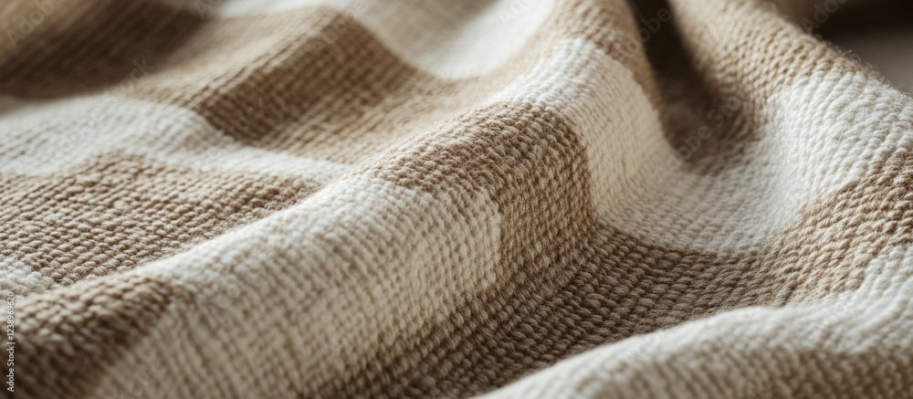 Poster textured fabric with beige and cream colored stripes, displaying folds and soft draping, ideal for t
