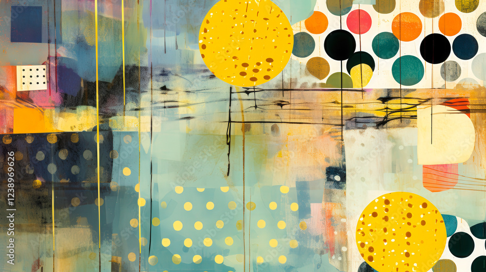 Leinwandbilder Colorful abstract art with circles and geometric shapes, displaying vibrant patterns and textures in a modern composition
