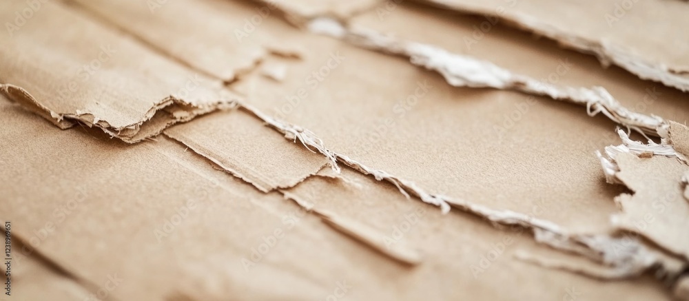 Poster close-up detail of torn textured brown paper with frayed edges and natural fibers visible, ideal for