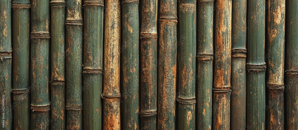 Aufkleber Bamboo texture background with natural green and brown colors providing a rustic appearance and ample copy space for text placement