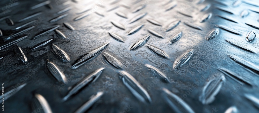 Poster close-up view of textured metal background with diamond pattern and reflections suitable for industr