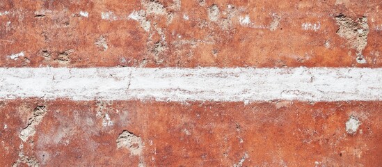 Textured rusty wall with a white horizontal line and rough surface detail ideal for backgrounds or textures Copy Space