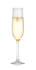 Champagne in glass isolated on white. Sparkling wine