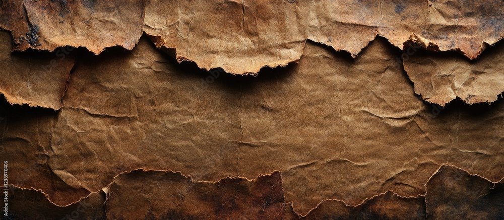 Aufkleber Brown torn paper texture background with faded edges and uneven layers ideal for graphic design and artistic purposes. Copy Space.