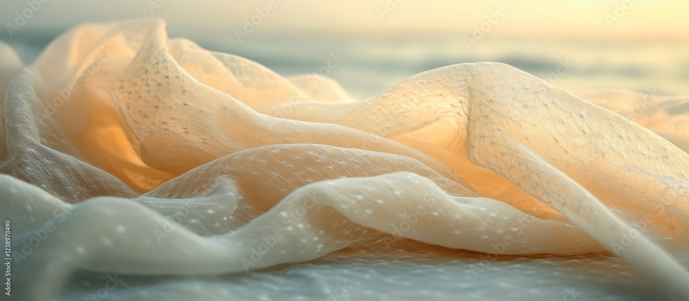 Aufkleber Textured fabric draped softly on a surface with a dreamy background and warm light Copy Space