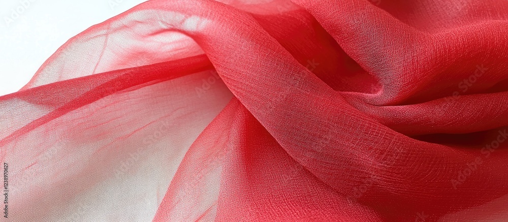 Poster red sheer fabric draped elegantly on a light background showcasing texture and color with ample copy